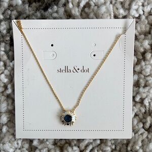 Stella & Dot Gold Necklace with Dark Blue Pendant